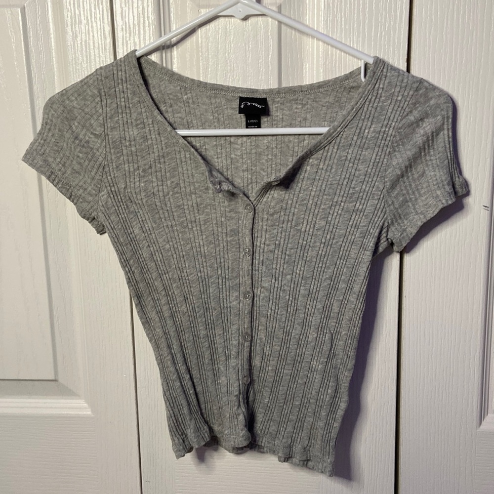Girls grey button up T-shirt